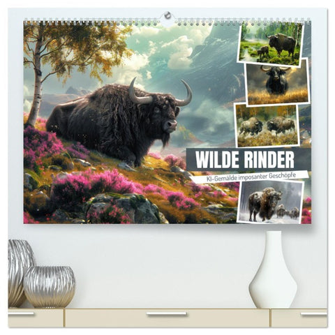 Wilde Rinder (hochwertiger Premium Wandkalender 2026 DIN A2 quer), Kunstdruck in Hochglanz