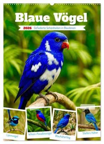 Blaue Vögel (Wandkalender 2026 DIN A2 hoch), CALVENDO Monatskalender