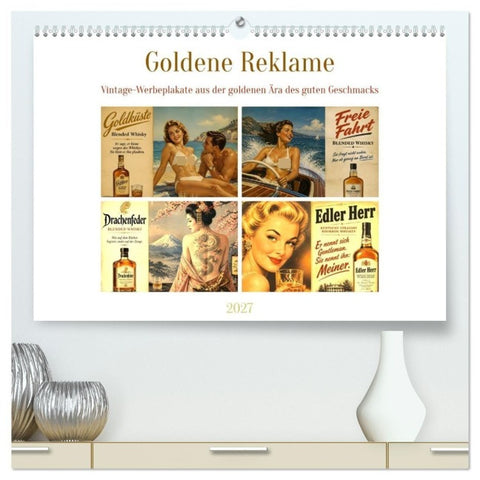 Goldene Reklame (hochwertiger Premium Wandkalender 2027 DIN A2 quer), Kunstdruck in Hochglanz