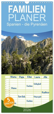 Familienplaner 2026 - Spanien - die Pyrenäen mit 5 Spalten (Wandkalender, 21 x 45 cm) CALVENDO