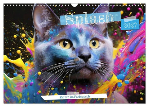 Splash - Katzen im Farbrausch (Wandkalender 2027 DIN A3 quer), CALVENDO Monatskalender