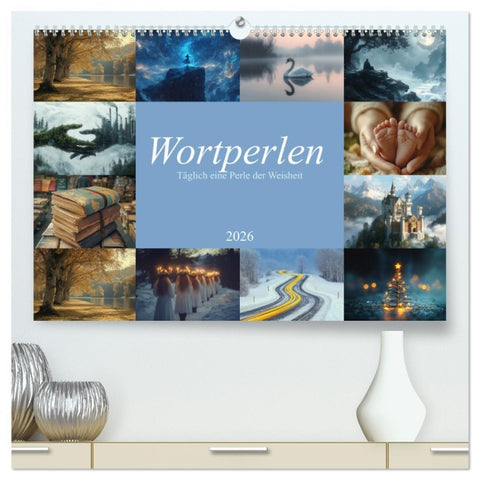 Wortperlen (hochwertiger Premium Wandkalender 2026 DIN A2 quer), Kunstdruck in Hochglanz