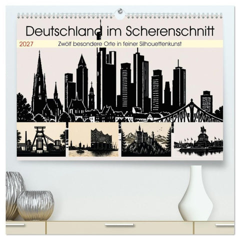 Deutschland im Scherenschnitt (hochwertiger Premium Wandkalender 2027 DIN A2 quer), Kunstdruck in Hochglanz