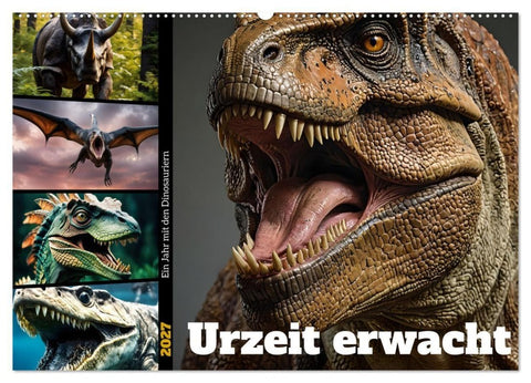 Urzeit erwacht - Ein Jahr mit den Dinosauriern (Wandkalender 2027 DIN A2 quer), CALVENDO Monatskalender