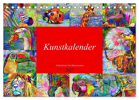 Kunstkalender. Farbenfrohe Tier-Illustrationen (Tischkalender 2027 DIN A5 quer), CALVENDO Monatskalender