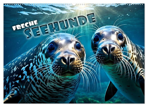 Freche Seehunde (Wandkalender 2027 DIN A2 quer), CALVENDO Monatskalender