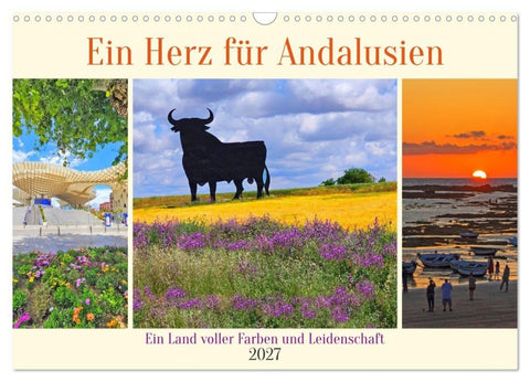Ein Herz für Andalusien (Wandkalender 2027 DIN A3 quer), CALVENDO Monatskalender