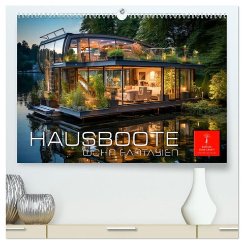 Hausboote Wohn Fantasien (hochwertiger Premium Wandkalender 2027 DIN A2 quer), Kunstdruck in Hochglanz
