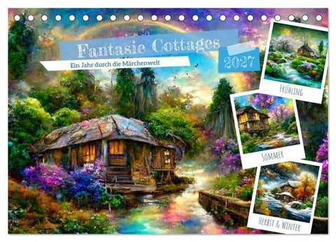 Fantasie Cottages - Ein Jahr durch die Märchenwelt (Tischkalender 2027 DIN A5 quer), CALVENDO Monatskalender