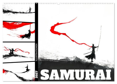 Samurai Illustrationen (Wandkalender 2027 DIN A2 quer), CALVENDO Monatskalender
