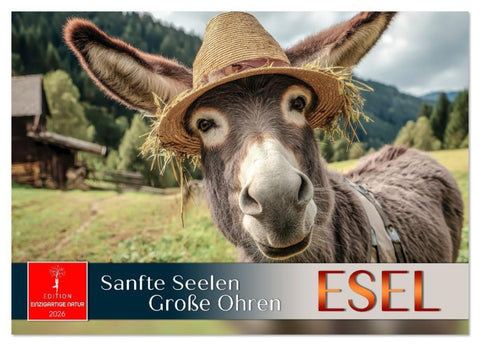 Esel - sanfte Seelen, große Ohren (Wandkalender 2026 DIN A2 quer), CALVENDO Monatskalender