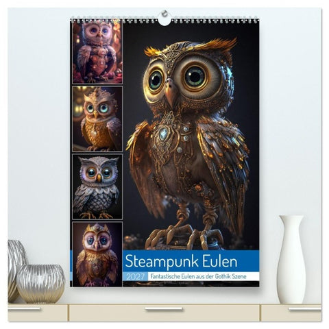 Steampunk Eulen (hochwertiger Premium Wandkalender 2027 DIN A2 hoch), Kunstdruck in Hochglanz