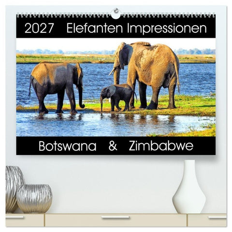 Elefanten Impressionen (hochwertiger Premium Wandkalender 2027 DIN A2 quer), Kunstdruck in Hochglanz