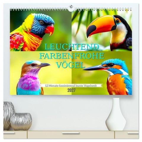 Leuchtend farbenfrohe Vögel (hochwertiger Premium Wandkalender 2027 DIN A2 quer), Kunstdruck in Hochglanz