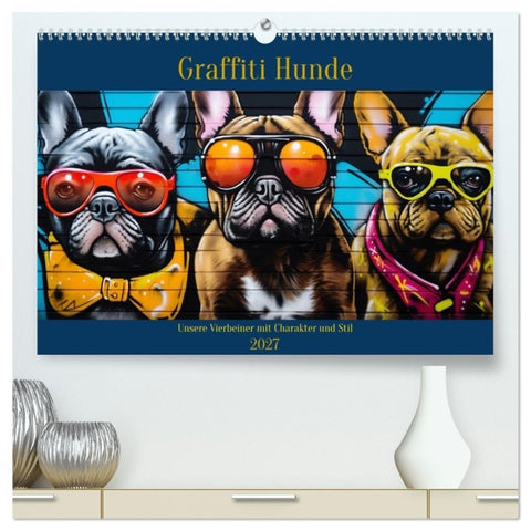 Graffiti Hunde (hochwertiger Premium Wandkalender 2027 DIN A2 quer), Kunstdruck in Hochglanz