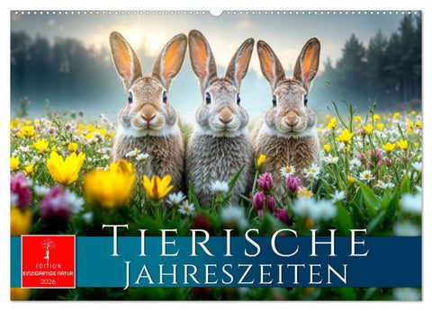 Tierische Jahreszeiten (Wandkalender 2026 DIN A2 quer), CALVENDO Monatskalender