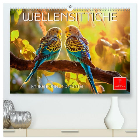 Wellensittiche farbenfroh und munter (hochwertiger Premium Wandkalender 2027 DIN A2 quer), Kunstdruck in Hochglanz