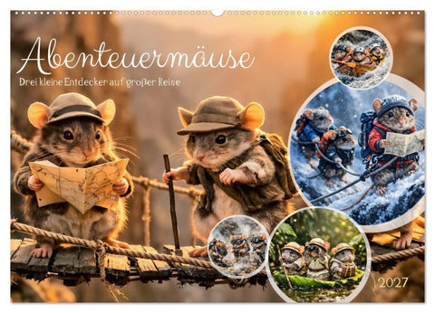 Abenteuermäuse - Drei kleine Entdecker auf großer Reise (Wandkalender 2027 DIN A2 quer), CALVENDO Monatskalender