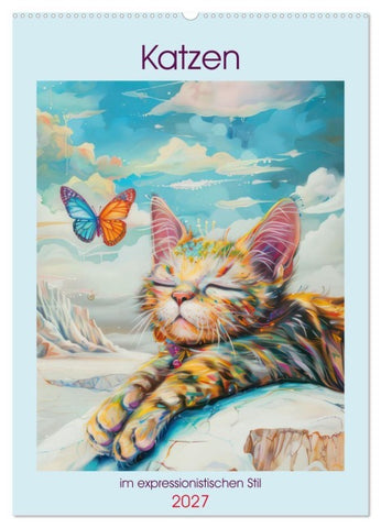 Katzen im expressionistischen Stil (Wandkalender 2027 DIN A2 hoch), CALVENDO Monatskalender