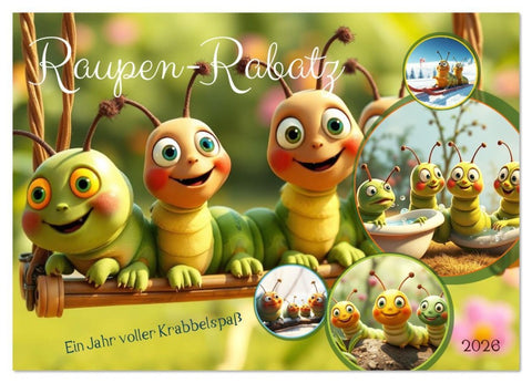 Raupen-Rabatz - Ein Jahr voller Krabbelspaß (Wandkalender 2026 DIN A2 quer), CALVENDO Monatskalender