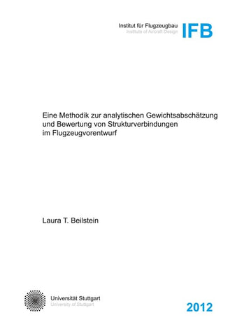 Eine Methodik zur analytischen Gewichtsabschätzung und Bewertung von Strukturverbindungen im Flugzeugvorentwurf