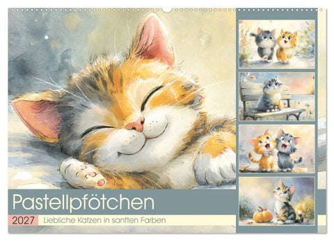 Pastellpfötchen. Liebliche Katzen in sanften Farben (Wandkalender 2027 DIN A2 quer), CALVENDO Monatskalender