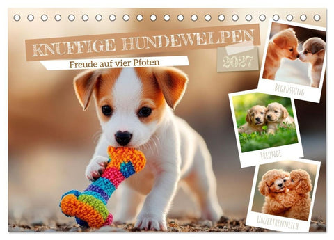Knuffige Hundewelpen - Freude auf vier Pfoten (Tischkalender 2027 DIN A5 quer), CALVENDO Monatskalender