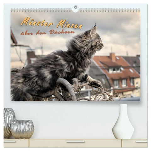 Münster Miezen - über den Dächern (hochwertiger Premium Wandkalender 2027 DIN A2 quer), Kunstdruck in Hochglanz