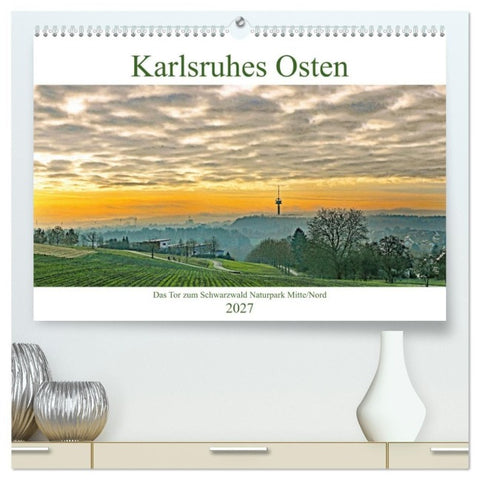 Karlsruhes Osten (hochwertiger Premium Wandkalender 2027 DIN A2 quer), Kunstdruck in Hochglanz