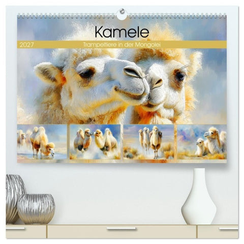 Kamele. Trampeltiere in der Mongolei (hochwertiger Premium Wandkalender 2027 DIN A2 quer), Kunstdruck in Hochglanz