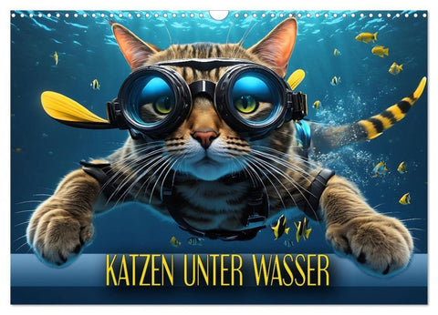 Katzen unter Wasser (Wandkalender 2027 DIN A3 quer), CALVENDO Monatskalender