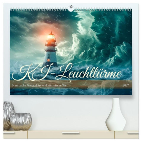 KI-Leuchttürme (hochwertiger Premium Wandkalender 2027 DIN A2 quer), Kunstdruck in Hochglanz