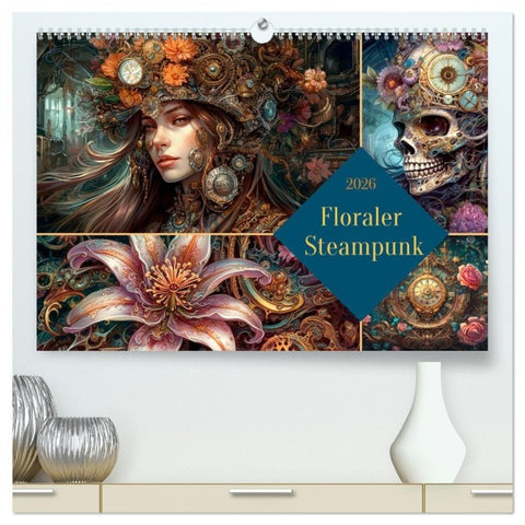 Floraler Steampunk (hochwertiger Premium Wandkalender 2026 DIN A2 quer), Kunstdruck in Hochglanz