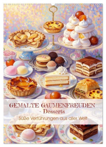 GEMALTE GAUMENFREUDEN - Desserts (Wandkalender 2027 DIN A2 hoch), CALVENDO Monatskalender