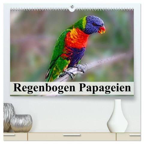 Regenbogen Papageien (hochwertiger Premium Wandkalender 2027 DIN A2 quer), Kunstdruck in Hochglanz