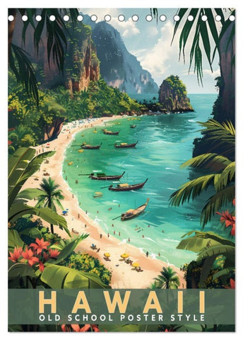 Hawaii - Old School Poster Style (Tischkalender 2027 DIN A5 hoch), CALVENDO Monatskalender