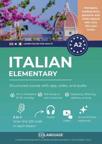 Learn Italian A2 elementary: structured course with app, video, and audio