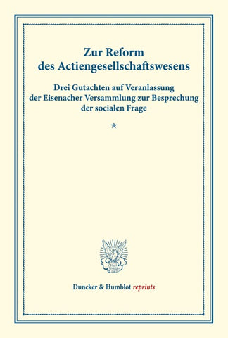 Zur Reform des Actiengesellschaftswesens.