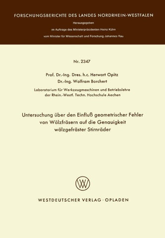 Untersuchung über den Einfluß geometrischer Fehler von Wälzfräsern auf die Genauigkeit wälzgefräster Stirnräder