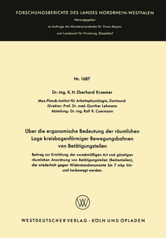 Über die ergonomische Bedeutung der räumlichen Lage kreisbogenförmiger Bewegungsbahnen von Betätigungsteilen