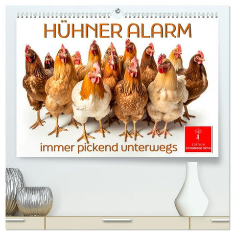 Hühner Alarm (hochwertiger Premium Wandkalender 2026 DIN A2 quer), Kunstdruck in Hochglanz
