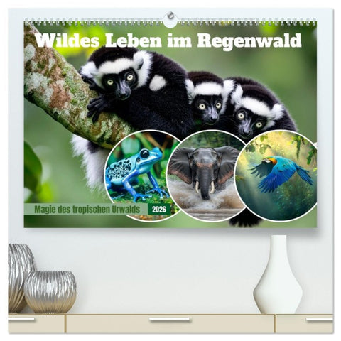 Wildes Leben im Regenwald (hochwertiger Premium Wandkalender 2026 DIN A2 quer), Kunstdruck in Hochglanz
