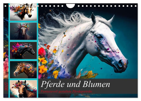 Pferde und Blumen (Wandkalender 2027 DIN A4 quer), CALVENDO Monatskalender