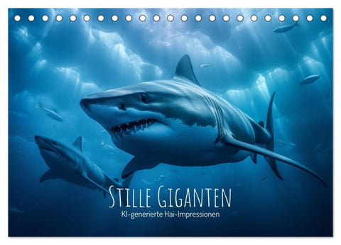 Stille Giganten - KI-generierte Hai-Impressionen (Tischkalender 2027 DIN A5 quer), CALVENDO Monatskalender