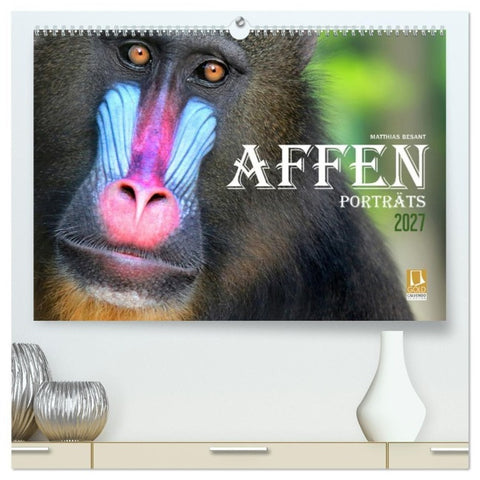 AFFENPORTRÄTS (hochwertiger Premium Wandkalender 2027 DIN A2 quer), Kunstdruck in Hochglanz