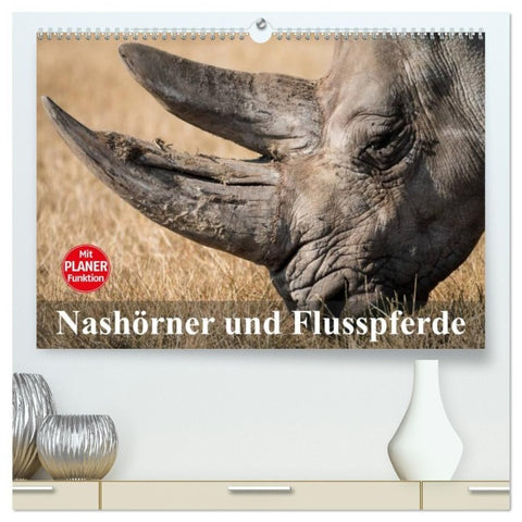 Nashörner und Flusspferde (hochwertiger Premium Wandkalender 2027 DIN A2 quer), Kunstdruck in Hochglanz