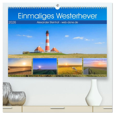 Einmaliges Westerhever (hochwertiger Premium Wandkalender 2026 DIN A2 quer), Kunstdruck in Hochglanz