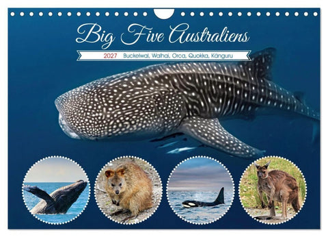 Big Five Australiens Buckelwal, Walhai, Orca, Quokka,Känguru (Wandkalender 2027 DIN A4 quer), CALVENDO Monatskalender