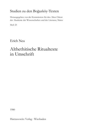 Althethitische Ritualtexte in Umschrift