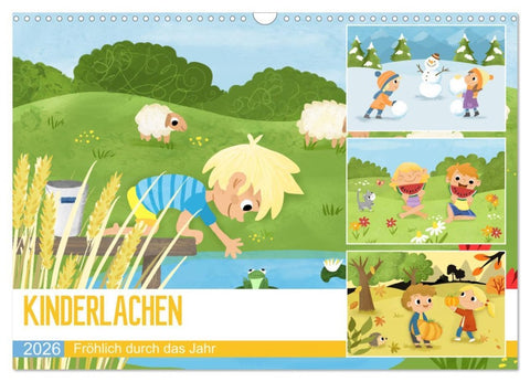 KINDERLACHEN - Fröhlich durch das Jahr - Ein Kinderkalender (Wandkalender 2026 DIN A3 quer), CALVENDO Monatskalender
